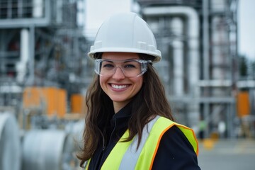 Female Engineer at Industrial Site Smiling Confidently