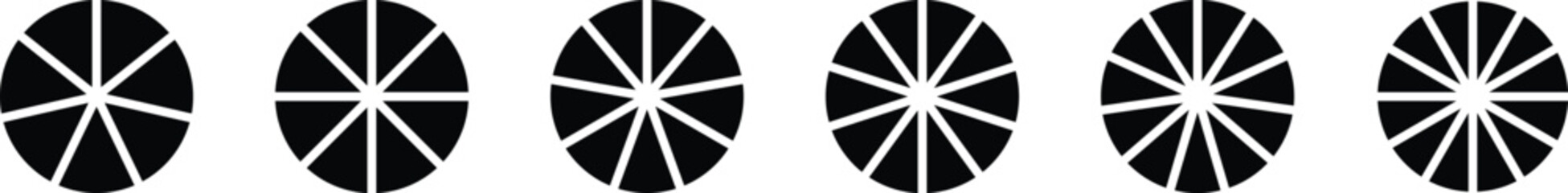 Pie chart with black segments. Circle semicircle quarter shapes. Сircle flat diagram. Circle icons for Infographic wheel segment. Vector illustration eps 10. Infographic element round shape.	
