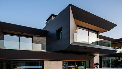 Modern house with unique architectural design and balconies