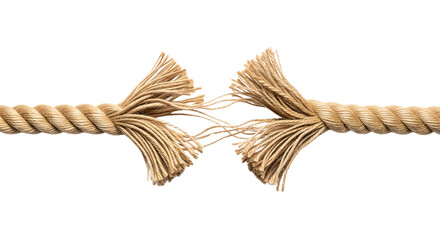 Fraying rope breaking under stress and tension. Isolated on transparent background, png