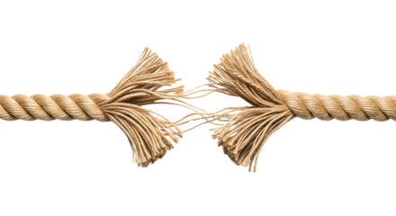 Fraying rope breaking under stress and tension. Isolated on transparent background, png