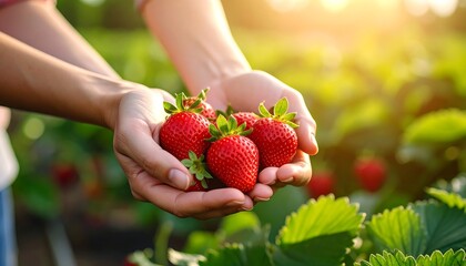 Freshly picked strawberries held in hands (1)