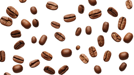 Fresh roasted coffee beans scattered creating inviting aroma, perfect for cafe or breakfast promotions