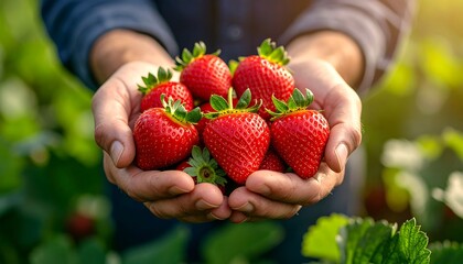 Freshly picked strawberries held in hands (2)