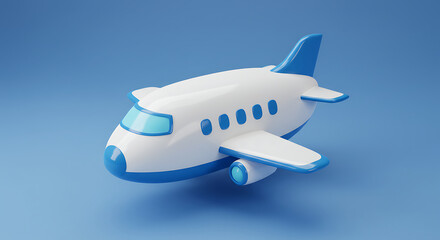 Fototapeta premium Cartoon airplane 3d render white blue travel flight