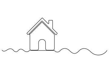 Continuous one line house concept outline in minimal style isolated on white background
