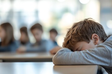 Student Sleeping at Desk During Lesson in Classroom