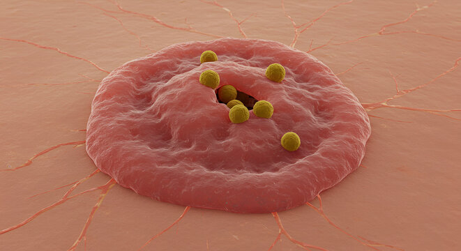 Cutaneous lesion caused by anthrax spores