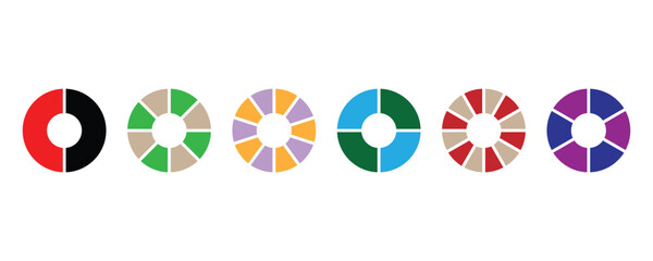 Pie chart infographic icon set. circle division infographic set. Pizza or donut round diagram. Segmented circle icons for infographic, data analysis, web design. Vector illustration eps 10,