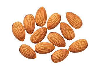 Pile of whole raw almond nuts, a healthy vegan snack. Isolated on transparent background, png