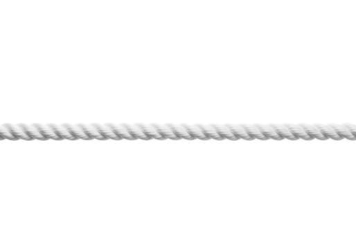 Straight line of thick white twisted nautical rope. Isolated on transparent background, png