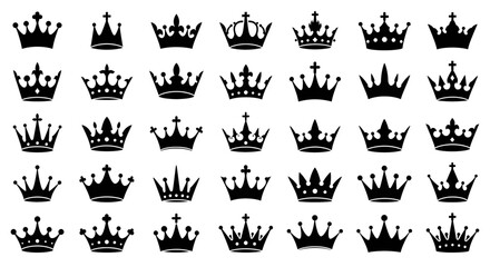 Big set of crown heraldic silhouette icons vector

