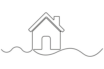 Continuous one line house concept outline in minimal style isolated on white background
