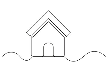 Continuous one line house concept outline in minimal style isolated on white background
