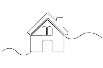 Continuous one line house concept outline in minimal style isolated on white background
