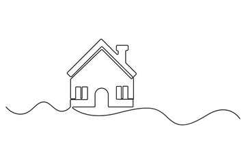 Continuous one line house concept outline in minimal style isolated on white background
