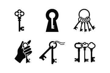 Antique key silhouettes and keyhole graphic keys vintage