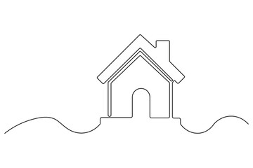 Continuous one line house concept outline in minimal style isolated on white background
