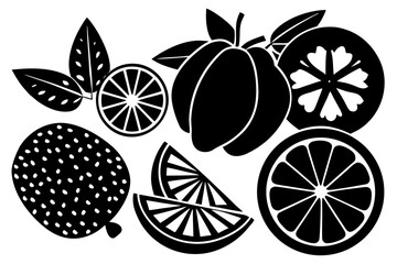 Vector art of silhouette of set of fruits