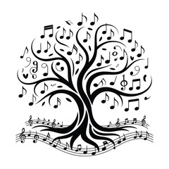 Artistic tree of music with musical notes and staff lines © firoj