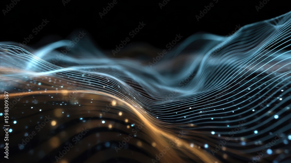 Poster abstract digital waves with glowing particles create a mesmerizing visual effect for your creative p