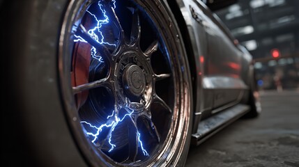 Car wheel lightning chrome rims custom auto vehicle automotive design performance speed electric energy