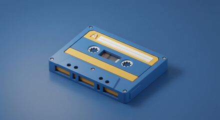 Obraz premium Retro blue and yellow cassette tape on blue background