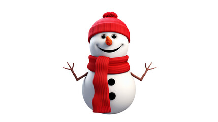Festive snowman with bright red hat and scarf spreading holiday cheer and winter joy, ready for Christmas