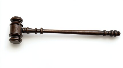 Elegant Dark Brown Gavel on White Background for Legal Illustrations