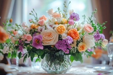Elegant Flower Bouquet in Vase on Table