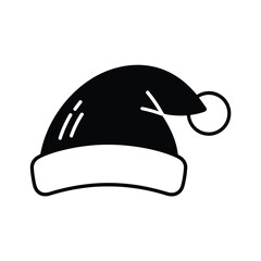 Simple black and white icon of a santa claus hat