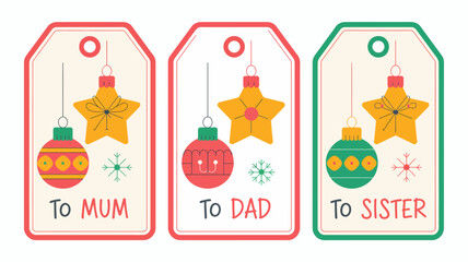 Festive Christmas Gift Tags for Family Members Vector Illustration Design