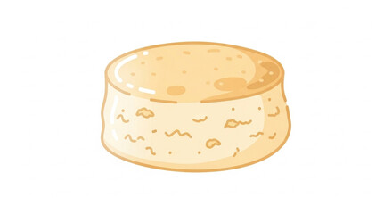 A cartoonish biscuit with a goldenbrown crust and an irregular shape is centered on a white background