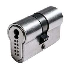 Close-up of a metallic lock cylinder showcasing intricate design and security features.