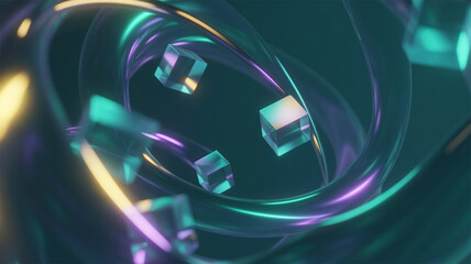 Futuristic 3D Shapes with Metallic Glow