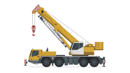 Yellow Mobile Crane with Extended Boom, Ready for Lifting Operation