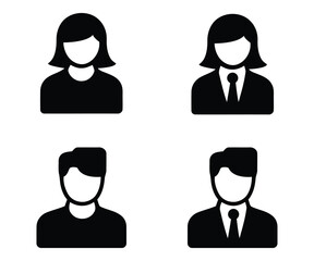 Simple Black Male and Female User Icons: Casual and Business Attire