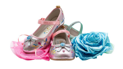 Elegant Pink and Silver Girls' Mary Jane Shoes with Delicate Floral Embroidery and Matching