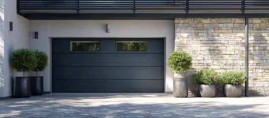 Automatic brown roller shutters in the garage private house