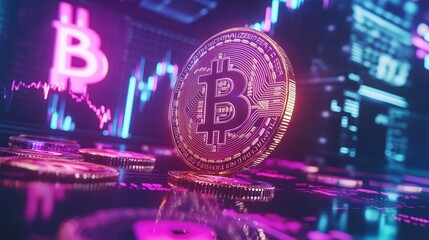 Vibrant Digital Wealth Tableau with Golden Cryptocurrency Elements