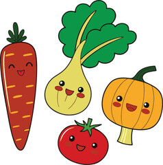 cute cartoon vegetables with happy faces vector illustration