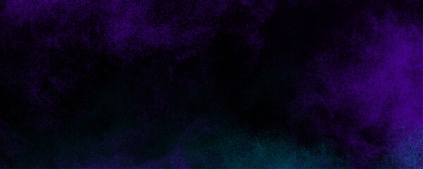 Abstract black background with Violet grunge texture. Purple neon light paper textured aquarelle black canvas. Purple motion galaxy background. Peeling surface of wall. 