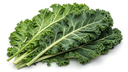Fresh Green Kale Leaves on White Background vegetable