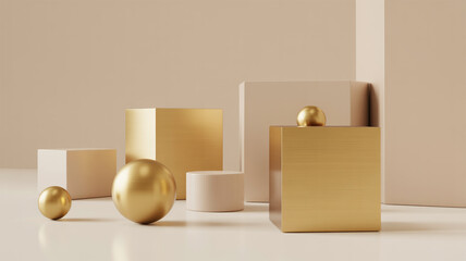 Minimal 3D Geometry with Brushed Gold Accents