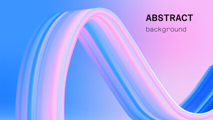 Abstract color wave background. 3d blue and pink fluid hologram ribbon shape with soft light on mesh. Bright paint brush stroke art. Girly spiral futuristic wallpaper with smooth blur and motion