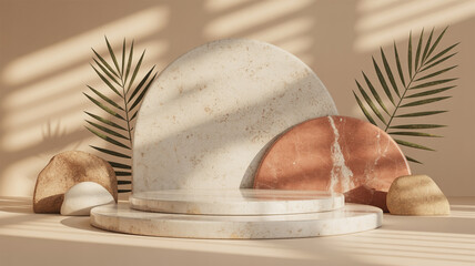 Calm Organic Display with Terrazzo and Shadows