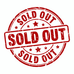 Red Sold Out Stamp with Stars and Circular Design Indicating Product Depletion and Availability Issues for Businesses