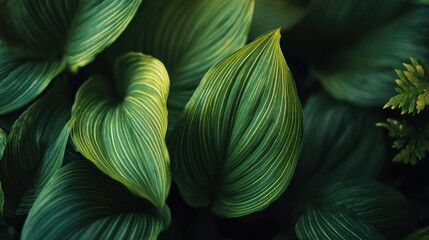 Close-up of lush green leaves showcasing vibrant textures and patterns in natural light.