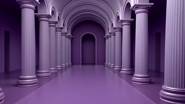 Elegant Purple Corridor with Columns: A Vision of Architectural Symmetry and Design
