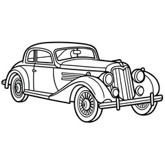 Vintage Coupe Car Line Art Coloring Page Black White